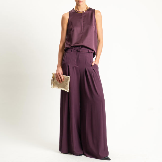 Imperial-Pantalone wide leg tessuto fluido - prugna