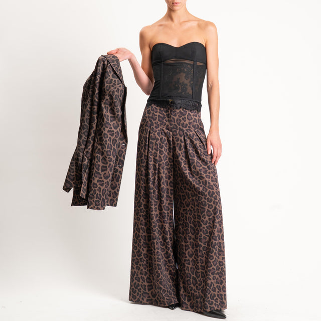 Imperial-Pantalone wide leg fantasia animalier - cioccolato