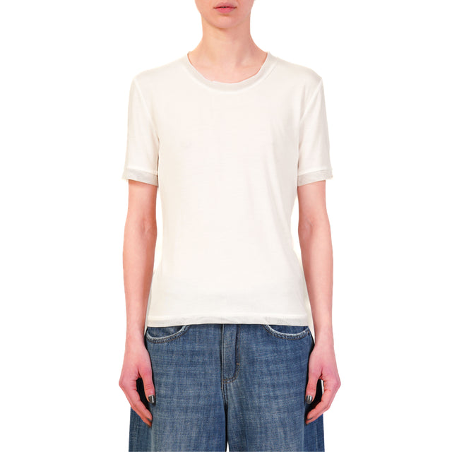 Imperial-T-shirt mezza manica bordi tulle - bianco