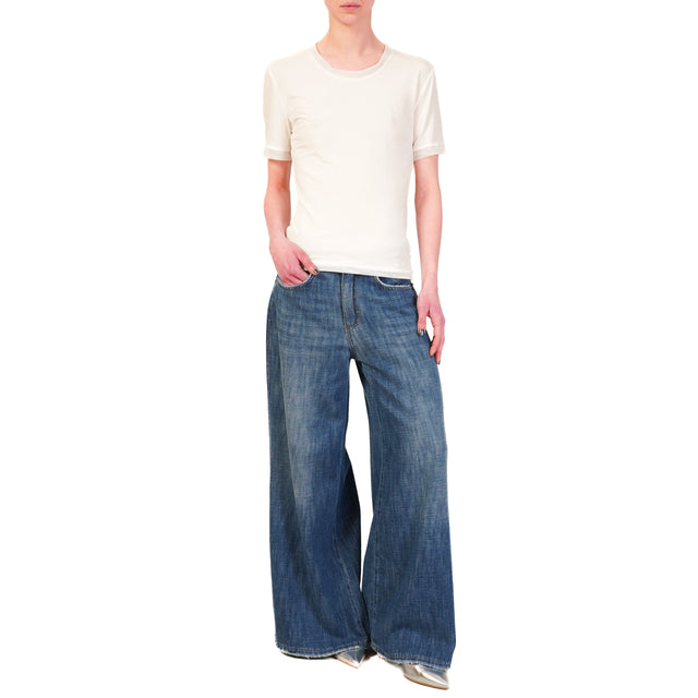 Imperial-T-shirt mezza manica bordi tulle - bianco