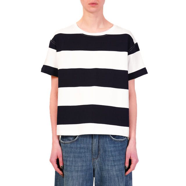Imperial-T-shirt girocollo a righe - bianco/blu