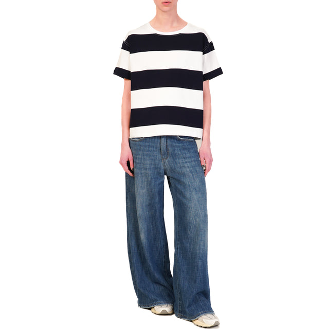 Imperial-T-shirt girocollo a righe - bianco/blu