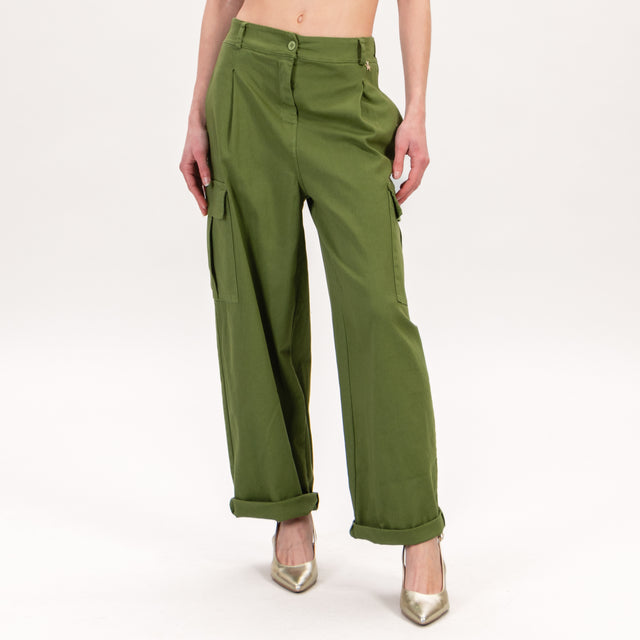 Souvenir-Pantalone cargo elastico dietro cotone elasticizzato - oliva