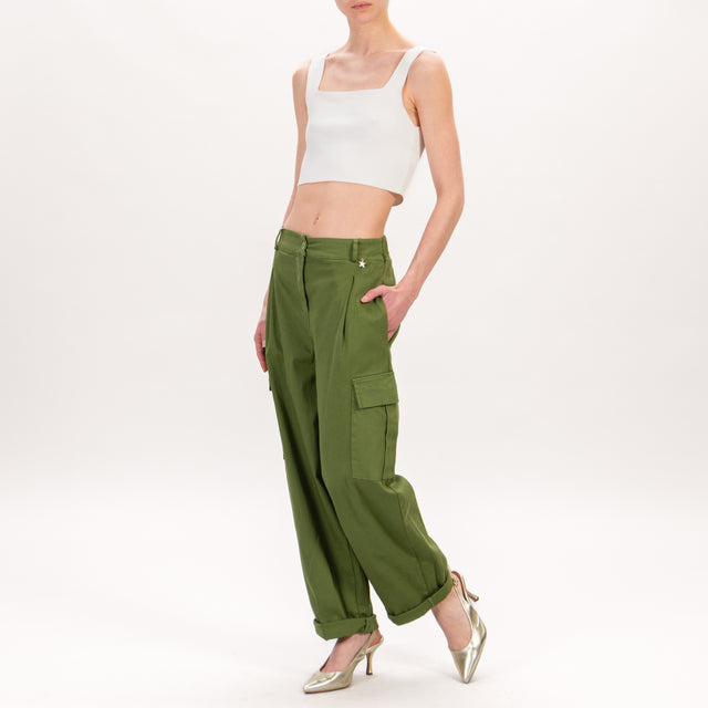 Souvenir-Pantalone cargo elastico dietro cotone elasticizzato - oliva
