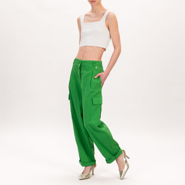 Souvenir-Pantalone cargo elastico dietro cotone elasticizzato - Verde