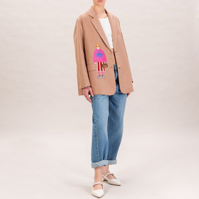 Dixie-Giacca oversize spinata con patch - tabacco