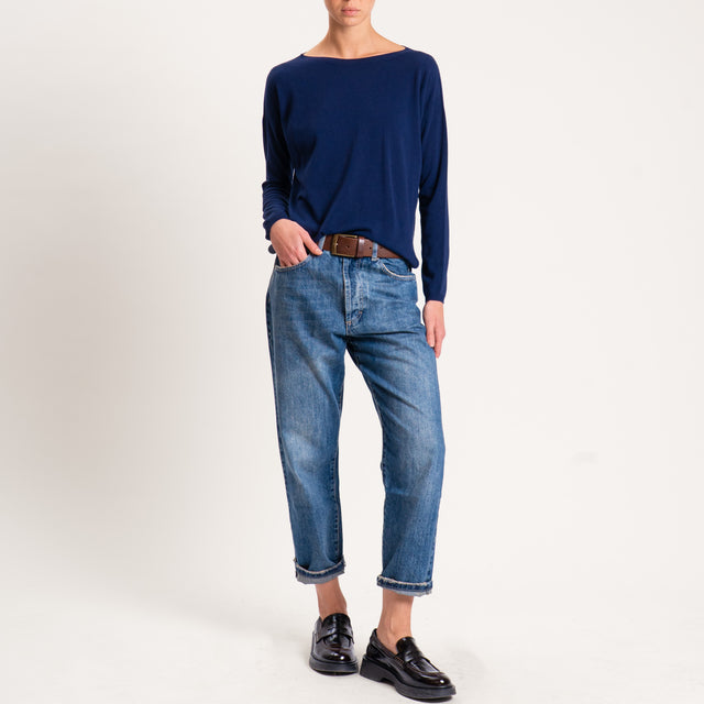 Kontatto-Maglia girocollo spacchi laterali - blu
