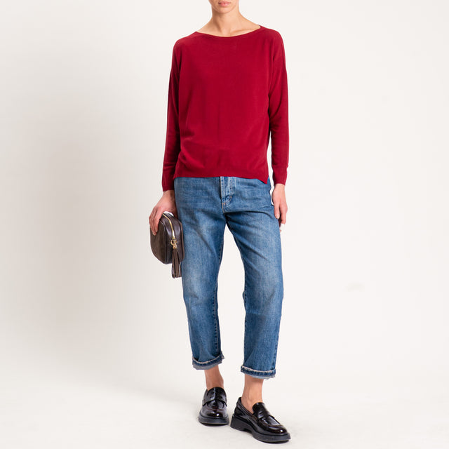 Kontatto-Maglia girocollo spacchi laterali - cherry