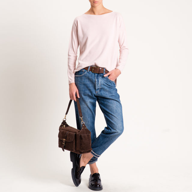 Kontatto-Maglia girocollo spacchi laterali - rosa