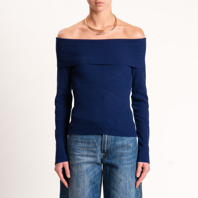 Kontatto-Maglia a coste collo shiffer - blu