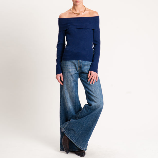 Kontatto-Maglia a coste collo shiffer - blu