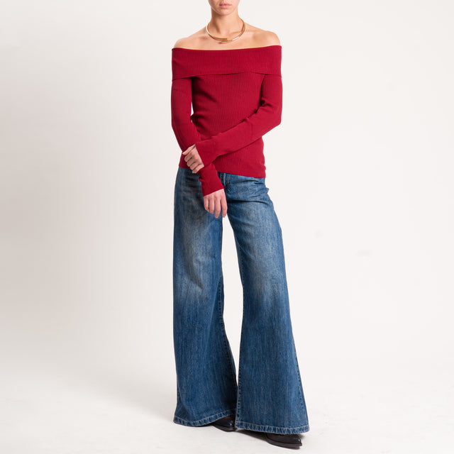 Kontatto-Maglia a coste collo shiffer - cherry