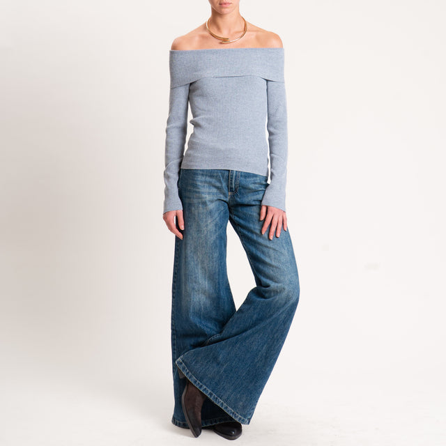Kontatto-Maglia a coste collo shiffer - grigio melange