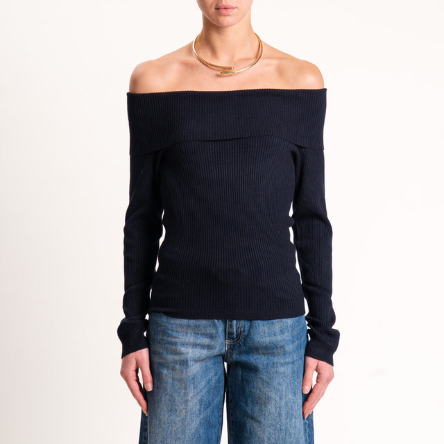 Kontatto-Maglia a coste collo shiffer - Nero