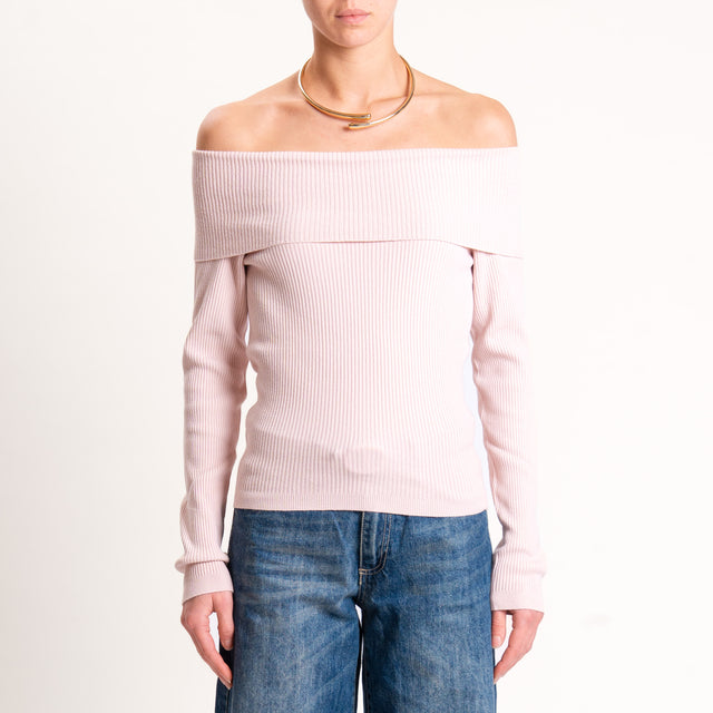 Kontatto-Maglia a coste collo shiffer - rosa