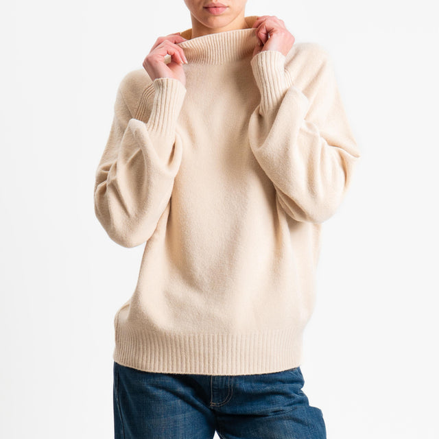 Kontatto-Maglia collo montato manica palloncino - beige