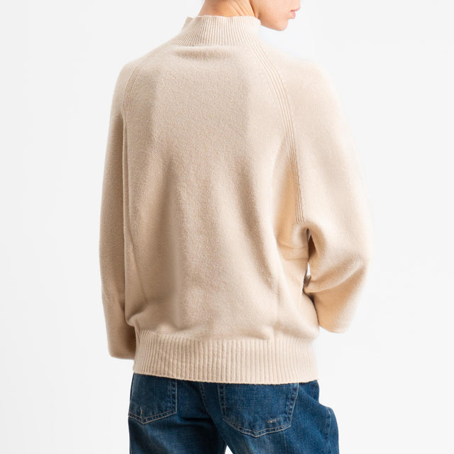 Kontatto-Maglia collo montato manica palloncino - beige