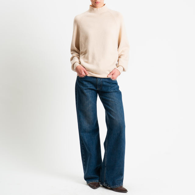 Kontatto-Maglia collo montato manica palloncino - beige