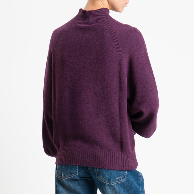 Kontatto-Maglia collo montato manica palloncino - melanzana