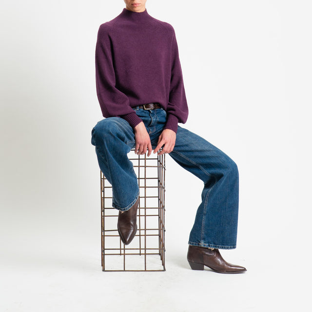 Kontatto-Maglia collo montato manica palloncino - melanzana