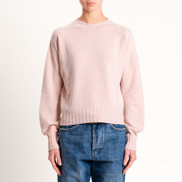 Kontatto-Maglia girocollo bordi a coste - rosa