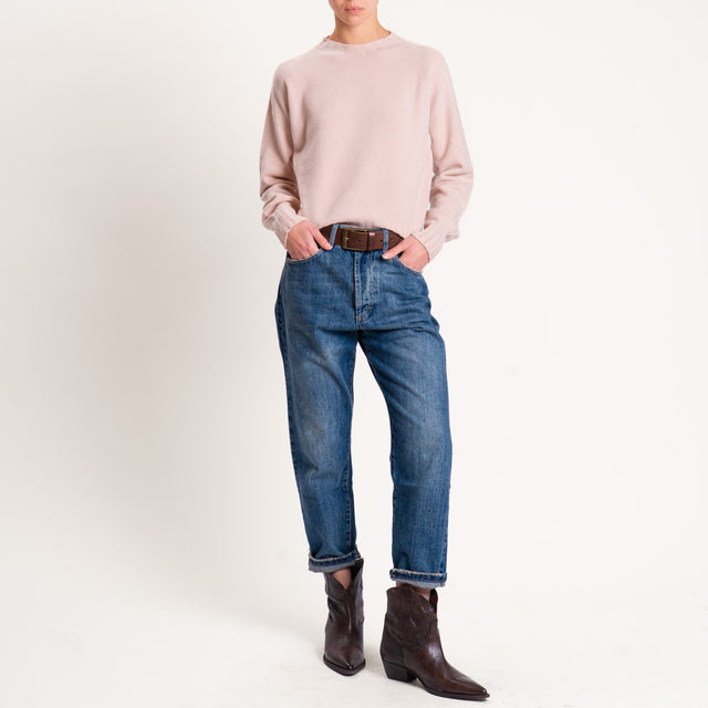 Kontatto-Maglia girocollo bordi a coste - rosa