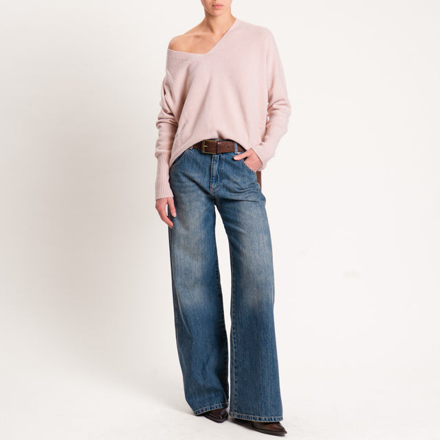 Kontatto-Maglia scollo v spacchi laterali - rosa