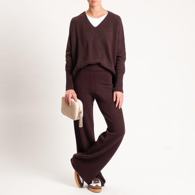 Kontatto-Pantalone in maglia elastico in vita - mogano