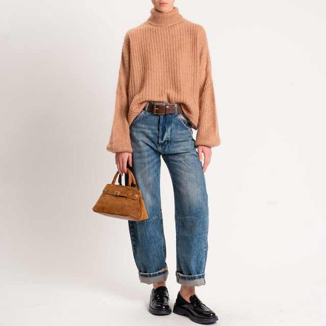 Kontatto-Maglia mohair collo alto coste inglesi - biscotto