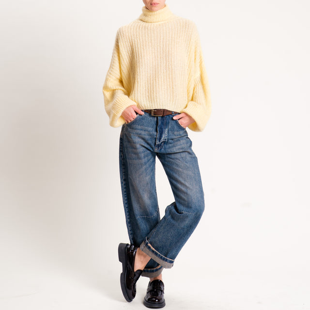 Kontatto-Maglia mohair collo alto coste inglesi - giallo