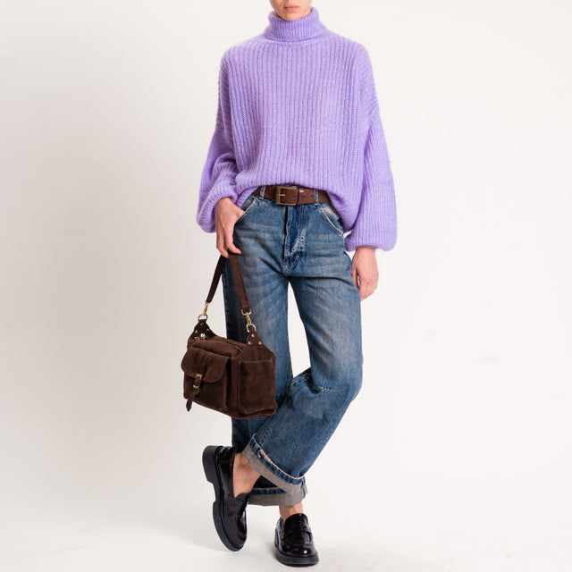 Kontatto-Maglia mohair collo alto coste inglesi - lilla