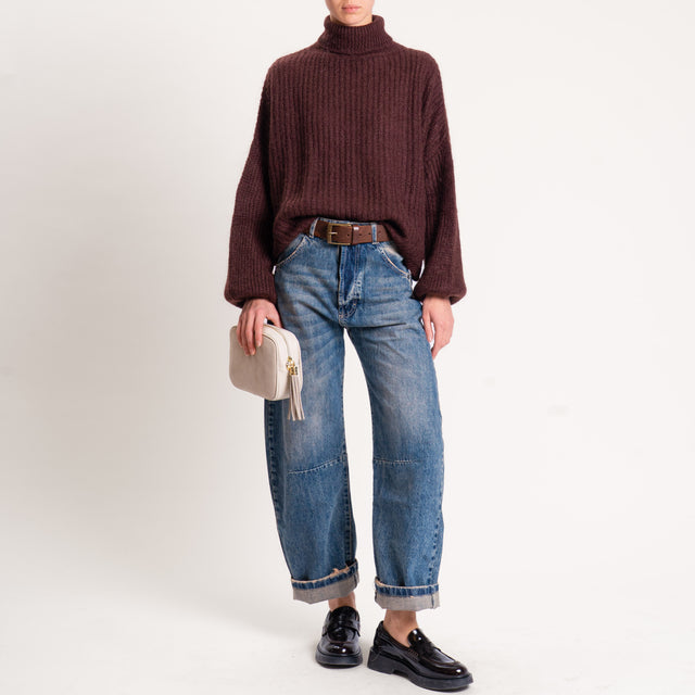 Kontatto-Maglia mohair collo alto coste inglesi - mogano