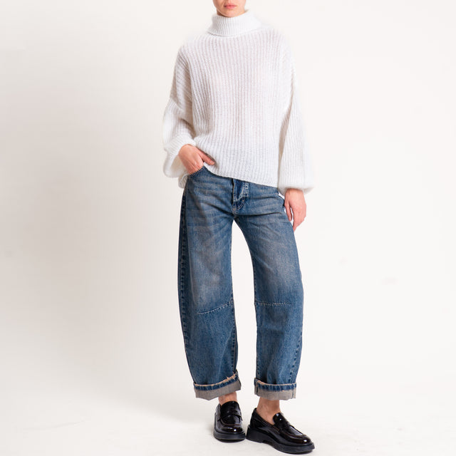 Kontatto-Maglia mohair collo alto coste inglesi - panna
