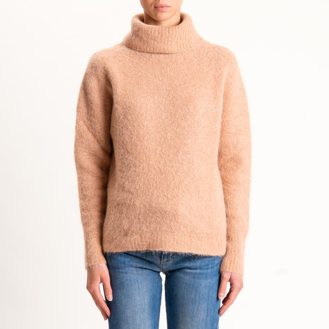 Kontatto-Maglia collo alto misto alpaca - biscotto