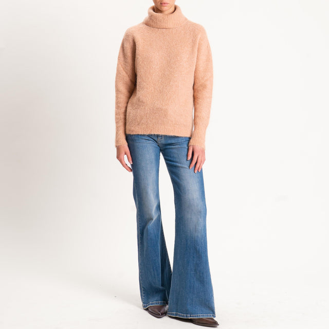 Kontatto-Maglia collo alto misto alpaca - biscotto