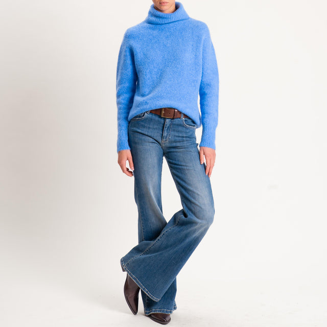 Kontatto-Maglia collo alto misto alpaca - denim