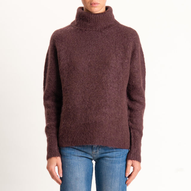Kontatto-Maglia collo alto misto alpaca - mogano
