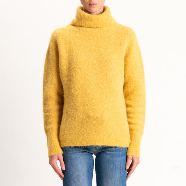Kontatto-Maglia collo alto misto alpaca - mostarda