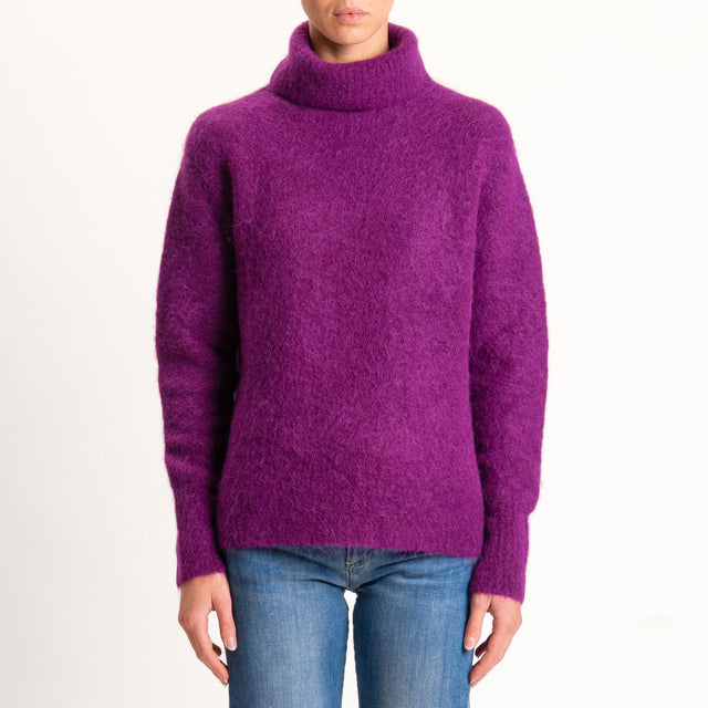 Kontatto-Maglia collo alto misto alpaca - porpora