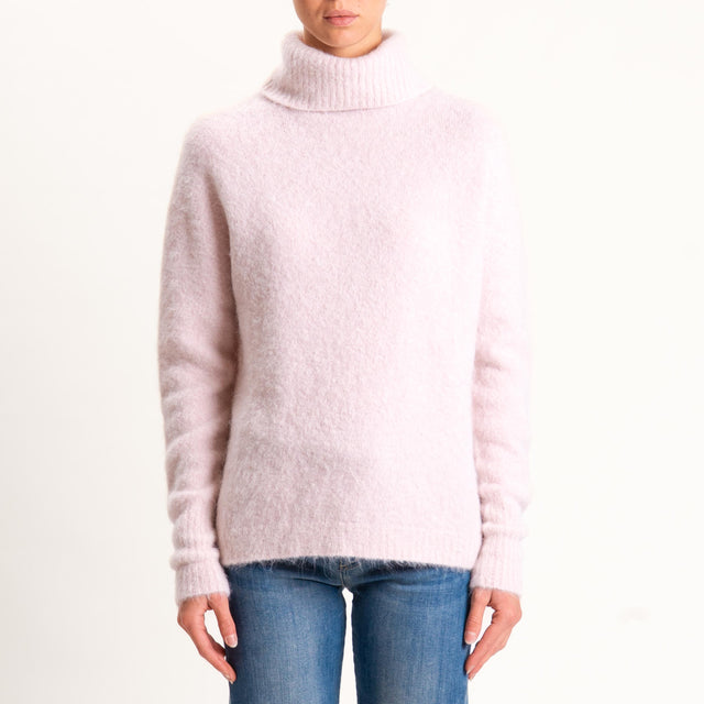 Kontatto-Maglia collo alto misto alpaca - rosa