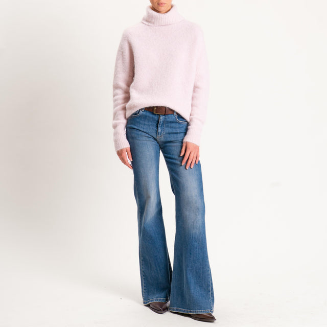 Kontatto-Maglia collo alto misto alpaca - rosa