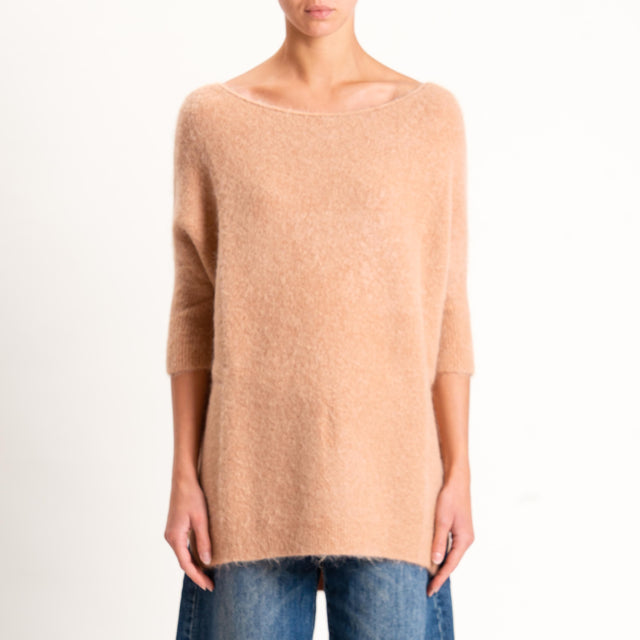Kontatto-Maglia oversize misto alpaca spacchi late - biscotto