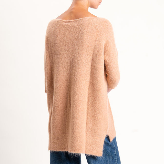 Kontatto-Maglia oversize misto alpaca spacchi late - biscotto