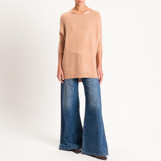 Kontatto-Maglia oversize misto alpaca spacchi late - biscotto
