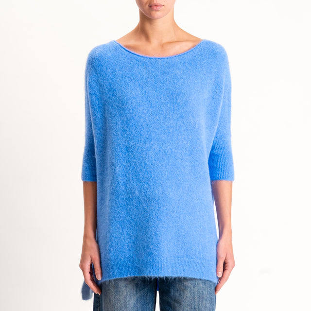 Kontatto-Maglia oversize misto alpaca spacchi late - denim