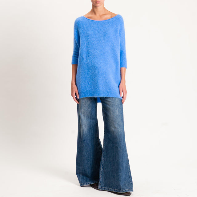 Kontatto-Maglia oversize misto alpaca spacchi late - denim