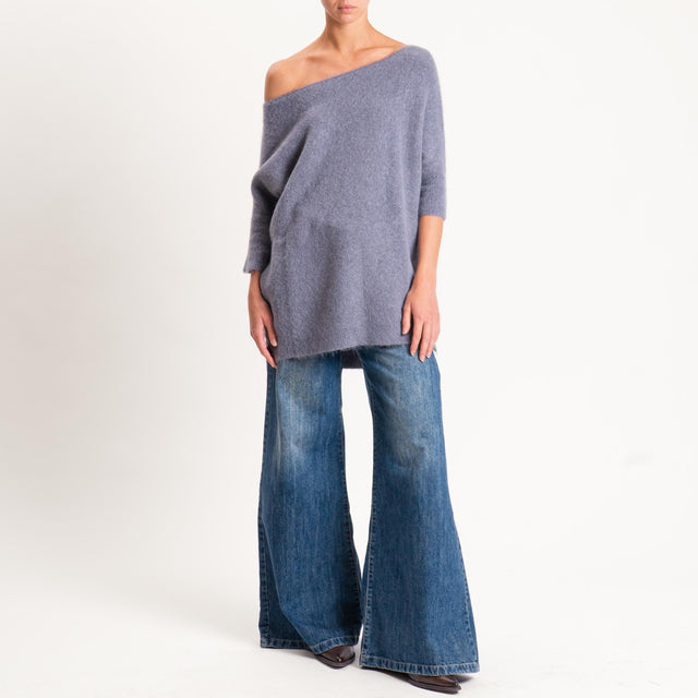 Kontatto-Maglia oversize misto alpaca spacchi late - grigio medio