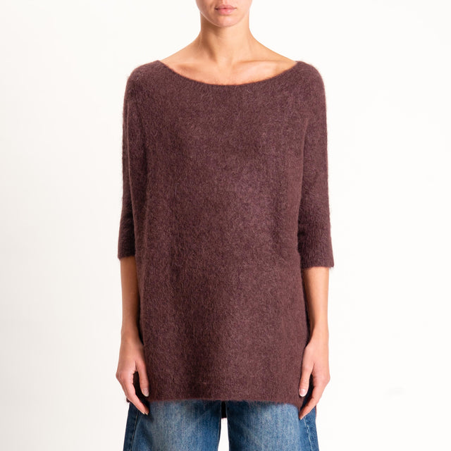 Kontatto-Maglia oversize misto alpaca spacchi late - mogano