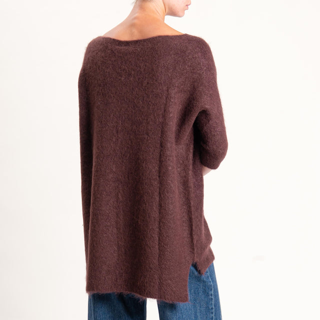 Kontatto-Maglia oversize misto alpaca spacchi late - mogano