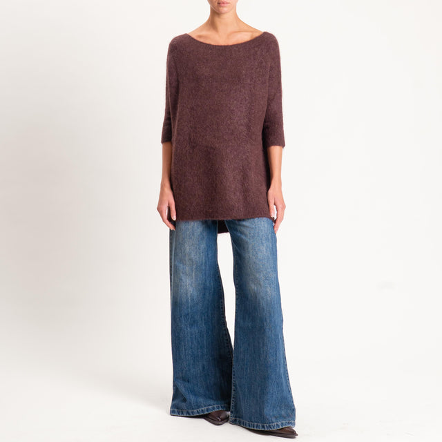 Kontatto-Maglia oversize misto alpaca spacchi late - mogano